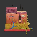 Anatomical Model of Skin Structure Showing Layers Hair Follicle and Blood Vessels