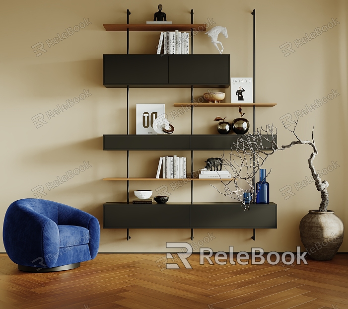 Minimalist Bookshelf Storage Rack Decorative Rack Book Ornaments Display Rack Casual Chair Ceramic Jar Dry Ornaments model