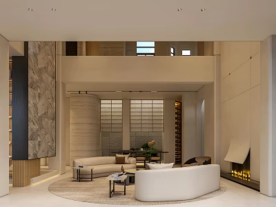 Modern Living and Dining Room Interior Design With Sofa Coffee Table Fireplace and Open Layout 3d model
