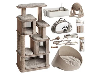 Essential Pet Furniture Collection Including Multi Level Cat Tree Scratching Posts And Cozy Beds 3d model