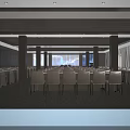 Modern Large Conference Room Interior With Stage Screen Columns And Arranged Chairs On Carpet