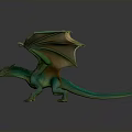 Colorful Mythical Dragon Sculpture With Detailed Green Orange Wings And Tail
