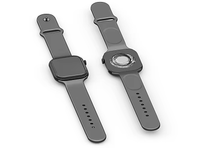 Two Stylish Smart Watches With Gray Straps And Square Round Faces 3d model