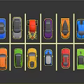 Various Colored Cars Parked in Parking Lot with White Lines
