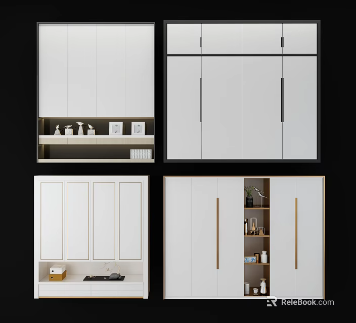 Modern White Wardrobe Design With Sliding Doors And Functional Storage Space 3d model