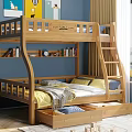 Natural Wooden Twin Bunk Bed With Underbed Storage Drawers And Ladder In Kids Bedroom