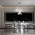 Modern Minimalist Dining Table Set With Marble Wall Backdrop Pendant Light And Tableware 3d model