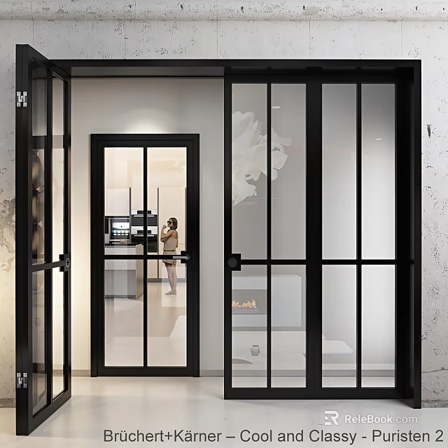 Modern Black Framed Glass Doors Opening To Bright Interior Living Area 3d model 