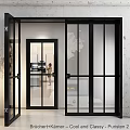 Modern Black Framed Glass Doors Opening To Bright Interior Living Area