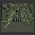 Yellow And Black Robot Surrounded By Green Bamboo Like Plants On Gray Platform
