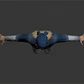 Man in blue work uniform and cap standing with arms outstretched isolated on white