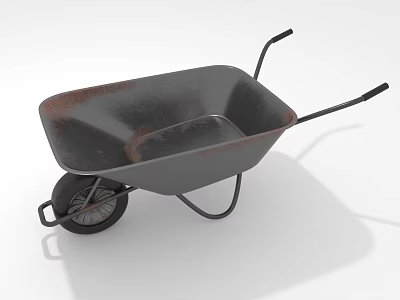 Rusted Metal Garden Wheelbarrow With Black Handles And Single Metal Wheel 3d model