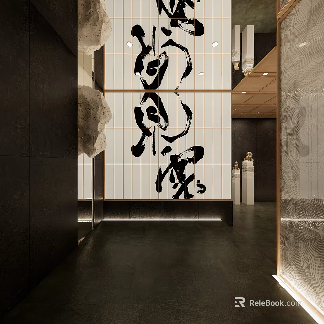 Modern Entryway Interior Design With Entryway Cabinet Side Cabinet And Decorative Wall Art 3d model 