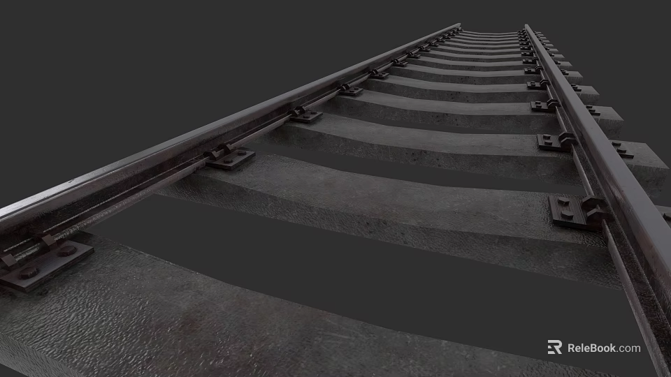 Train Railway Tracks Stretching Long Perspective View With Metal Rails And Sleepers 3d model 