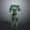Green Robot Character Number 421 with Display Screen and Mechanical Joints Standing Pose 3d model