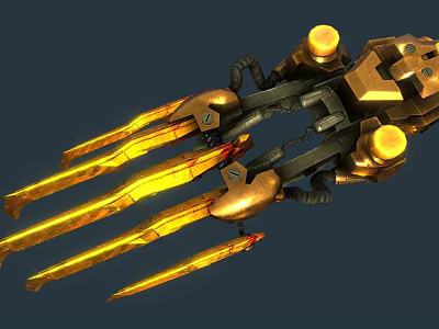 Golden Mechanical Sci Fi Weapon With Glowing Blades And Robotic Structure 3d model
