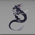 3D Dragon Model with Black White Body Curved Tail and Horned Head