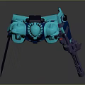 Cyan Blue Mecha Warrior Action Figure With Sword And Gun Weapon