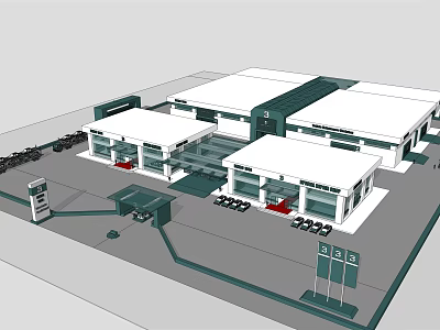 Modern Commercial Complex Design With Multiple Buildings Parking Area And Glass Facades 3d model
