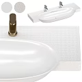 Modern Bathroom White Washbasin With Gold Silver Faucets On Stone Countertop
