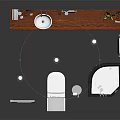 Modern Bathroom Interior Design With Round Mirror Vanity Toilet And Storage Cabinet