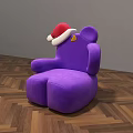 Purple Cartoon Elephant Children's Chair With Red Santa Hat On Wooden Floor