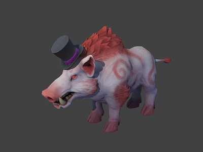 Boar Character With Top Hat Red Mane And White Body Red Swirl Patterns 3d model
