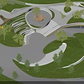 Modern Park Landscape Design With Winding Paths Green Lawns And Circular Seating Area