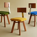Modern Minimalist Dining Chairs With Wooden Backs And Colorful Padded Seats