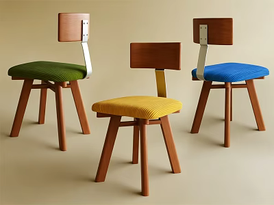 Modern Minimalist Dining Chairs With Wooden Backs And Colorful Padded Seats 3d model