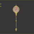 Elegant Enchanted Magic Staff Featuring Purple Orb With Pink Patterns And Golden Accents