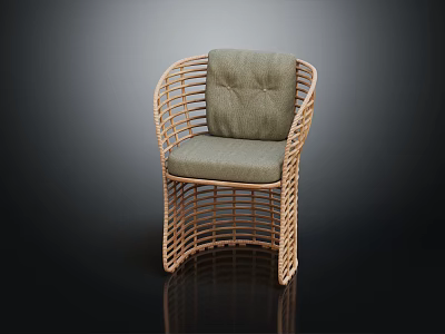 Wicker Leisure Chair with Gray Cushion and Comfortable Backrest Modern Minimalist Design for Home Decor 3d model