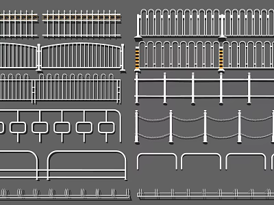 Different Types of Fences With Various Metal Railings and Decorative Designs 3d model