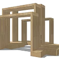 Modern Wooden Pergola Design With Geometric Frame Structure And Wooden Beams