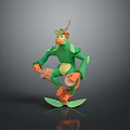Green Antlered Game Movie Character With Yellow Belly Brown Hands Feet Standing On Leaf