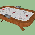Air Hockey Table With Wooden Frame White Playing Surface Red Pucks Strikers And Modern Design