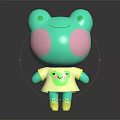 Green Frog Themed Cartoon Character With Pink Cheeks And Yellow Outfit Featuring Small Frog Design