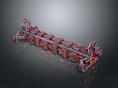Advanced Mechanical Structure 3D Model With Red Silver Components And Intricate Gear Tracks 3d model