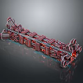 Advanced Mechanical Structure 3D Model With Red Silver Components And Intricate Gear Tracks