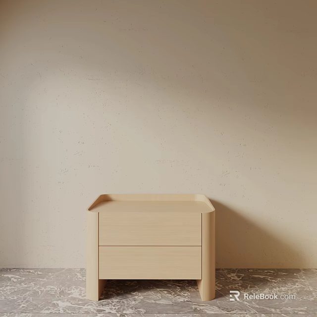 Modern Light Wood Bedside Table With Two Drawers Sleek Surface Against Light Wall 3d model