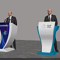 Modern Blue White Functional Desk With Logo For Innovation Festival Presentation Event