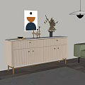 Modern Elegant White TV Stand With Drawers Gold Legs And Decorative Wall Art