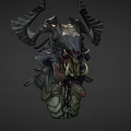 Mythical Creature Character With Intricate Horned Head Fangs And Red Organs In Detailed Fantasy Design