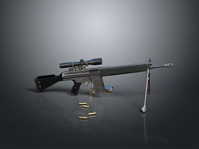 Sniper Rifle With Telescopic Sight Bipod Metal Body And Bullets 3d model