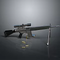 Sniper Rifle With Telescopic Sight Bipod Metal Body And Bullets