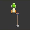 Green Cartoon Character Rattle Toy With Colorful Details Long Stick And White Ball Base