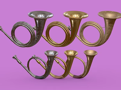 Commercial Equipment Featuring Multiple Silver And Gold Brass Horns Displayed On Purple Background 3d model