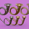 Commercial Equipment Featuring Multiple Silver And Gold Brass Horns Displayed On Purple Background