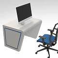 Industrial Equipment White Workbench With Monitor And Blue Office Chair Setup