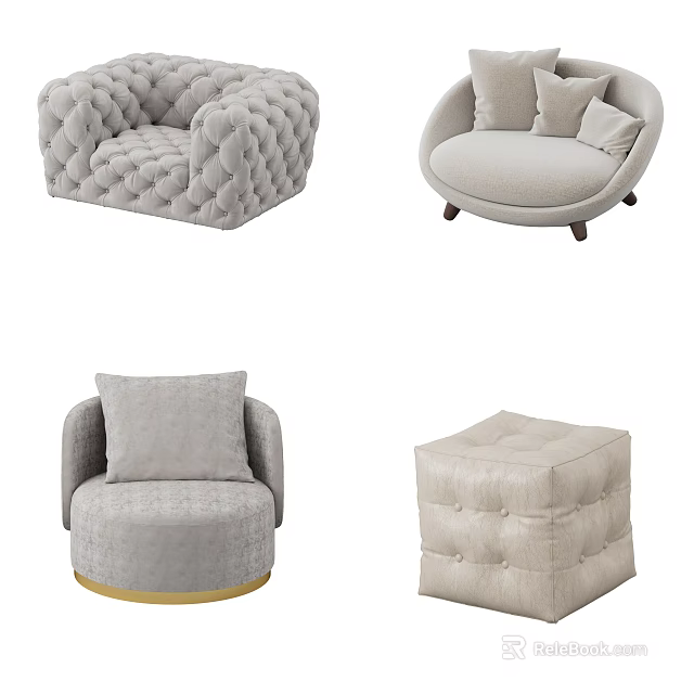 Modern Light Colored Single Sofa With Tufted Design And Round Base 3d model